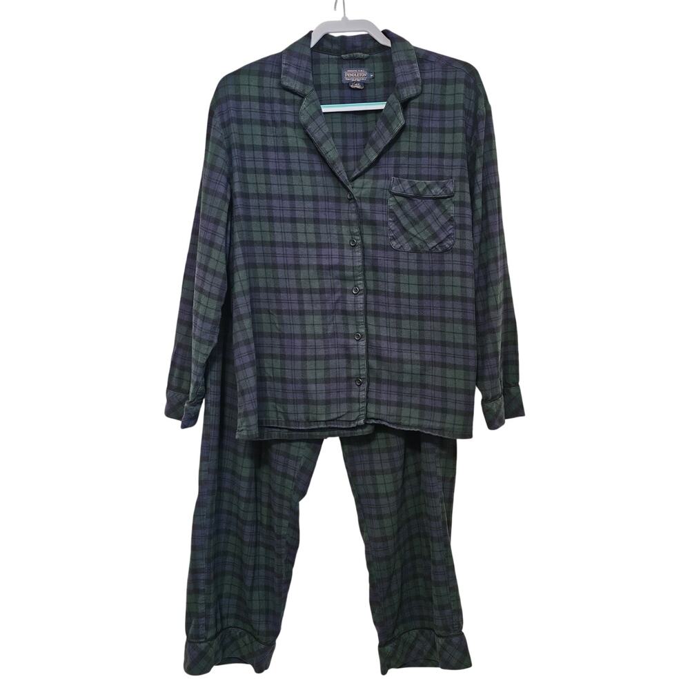 Pendleton Pajama Set VTG Cotton Mens XLarge Blue Green Plaid Worn Washed Soft
